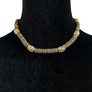 Vintage Necklace Natural Wood Discs Beads Brown